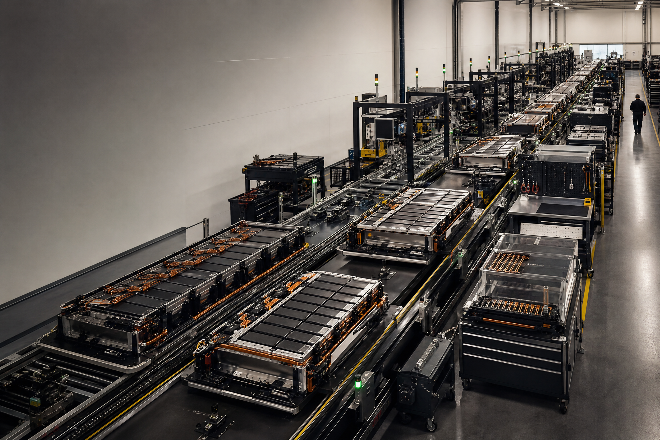 Organized battery assembly operations in a modern factory